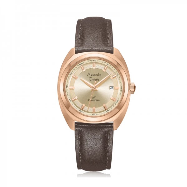 Alexandre Christie AC 8702 Full Rosegold Brown Leather Lady LDLRGLN